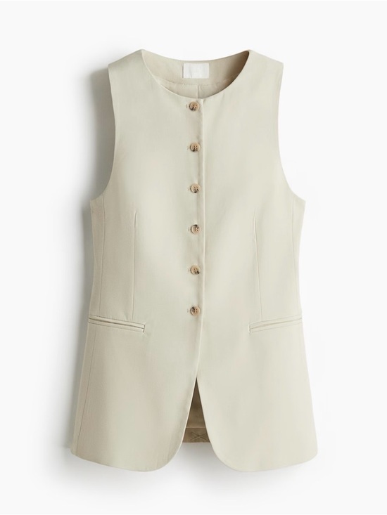 H&M Tops - NWT, H&M Fully Lined Long Fitted Suit Vest in Woven Fabric, Light Beige, Size L